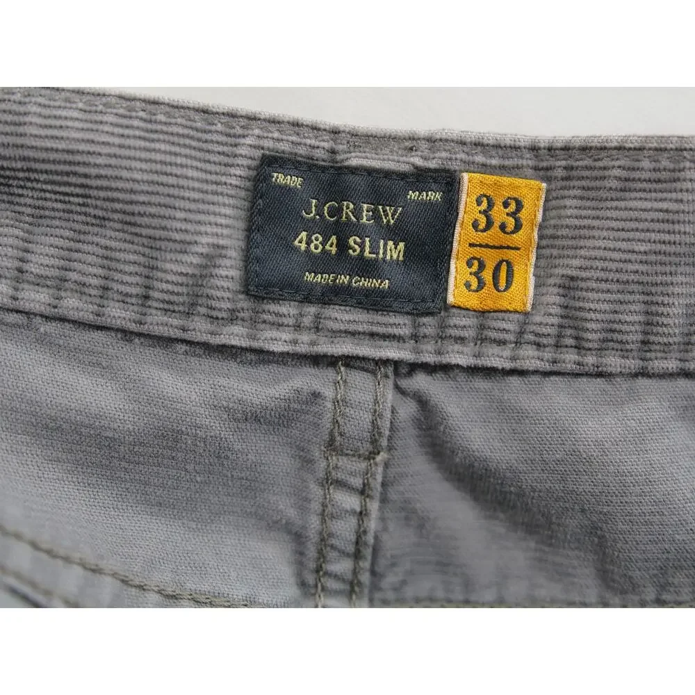 J. Crew 484 Slim Fit Corduroy Pants Mens 33 X 30 Gray 100% Cotton